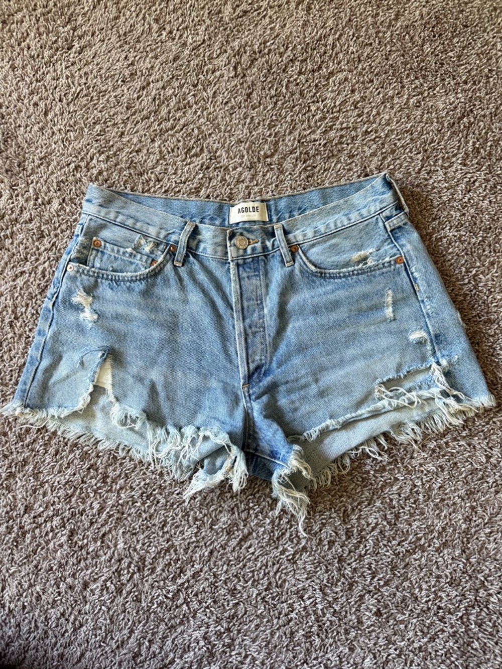 Agolde Light Wash Parker Denim Shorts